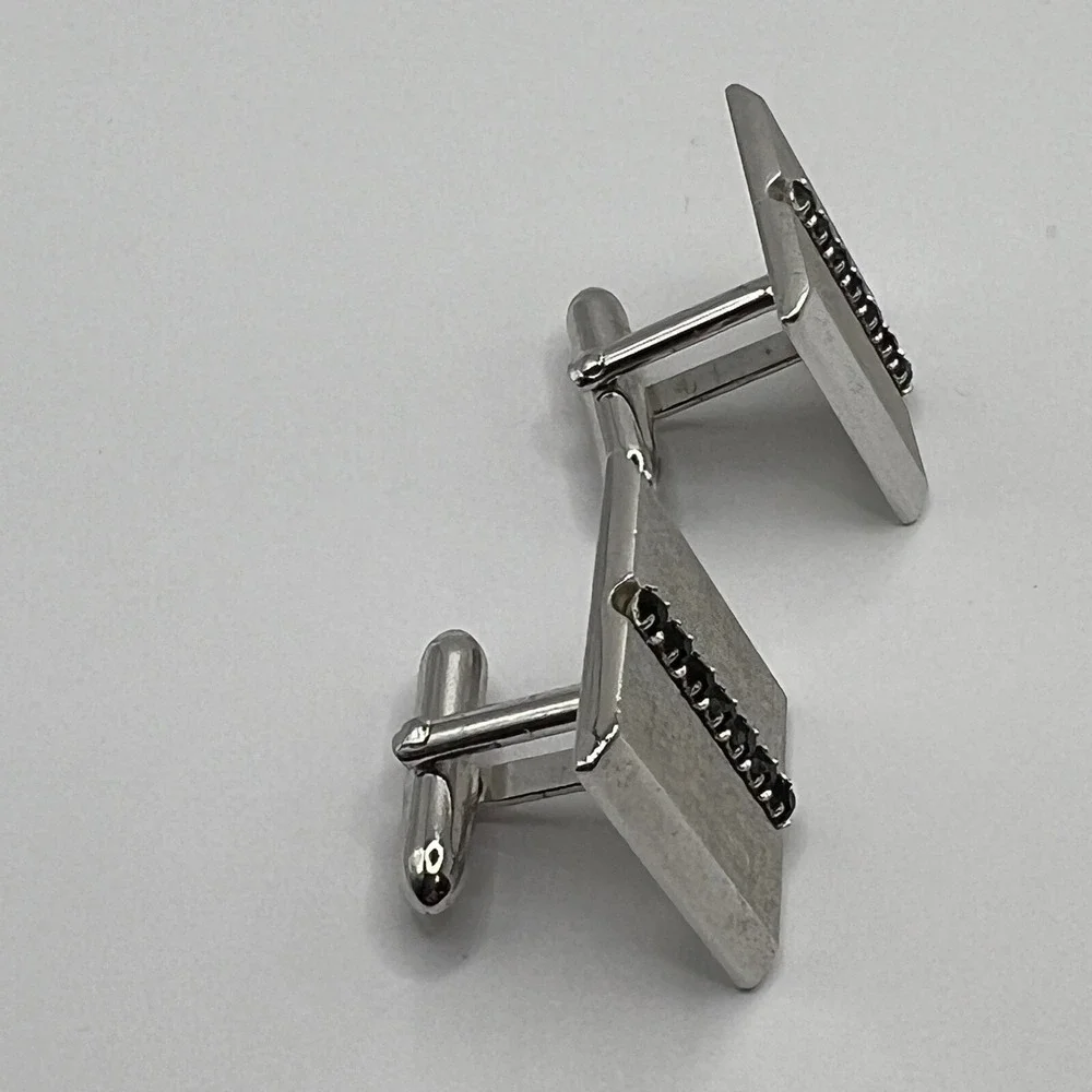 Vintage Swank Cuff Links Square Silver Tone Black Stone